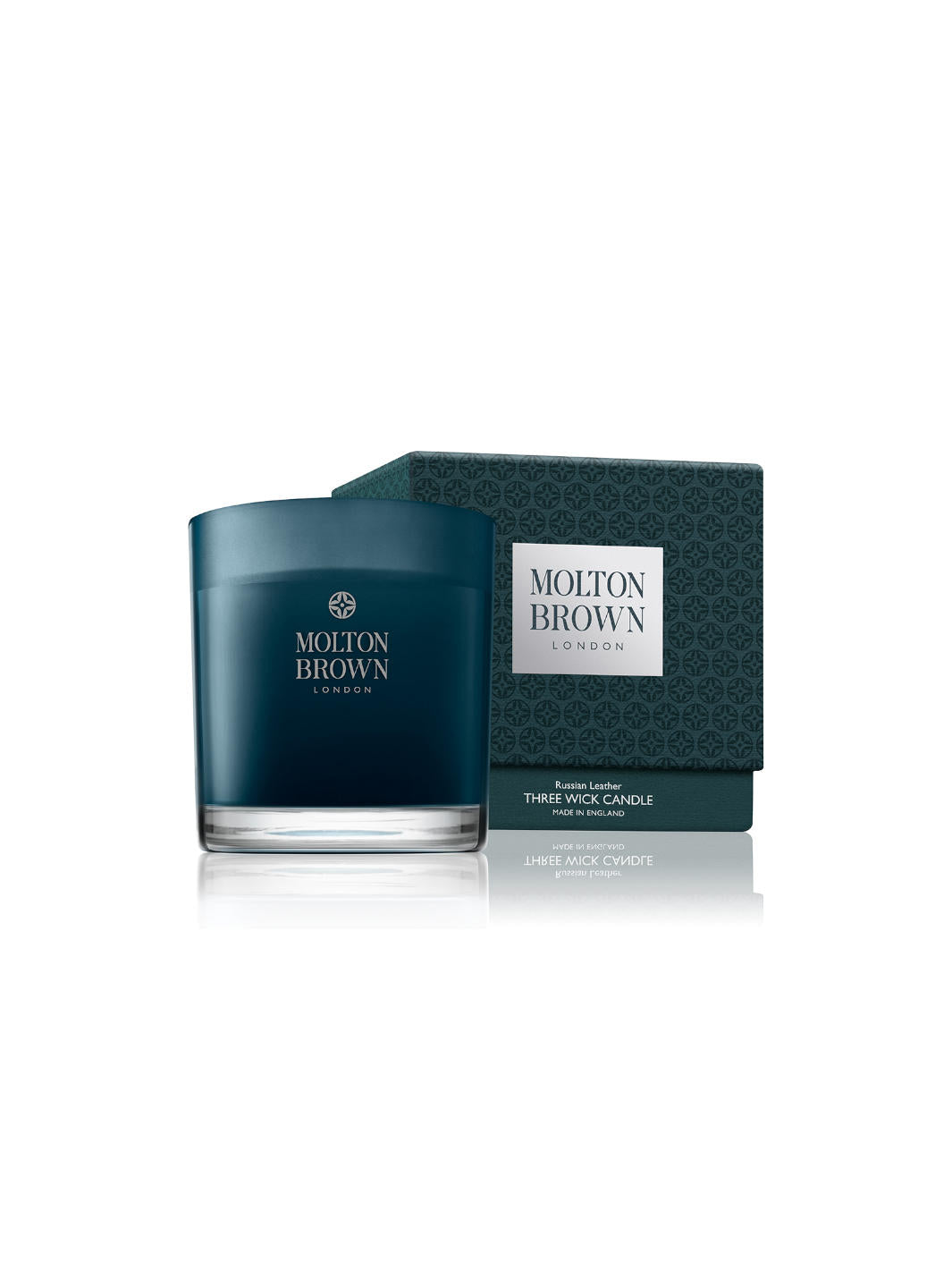 Molton Brown Russian Leather Candela profumata a 3 stoppini