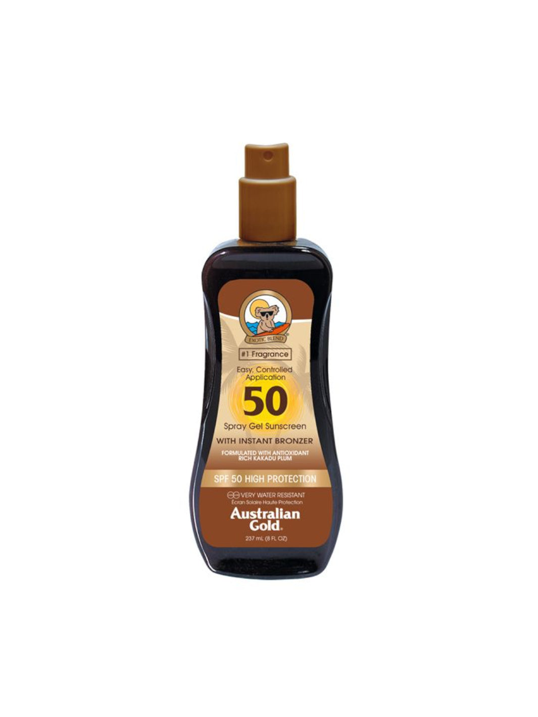 Australian Gold Spray Gel Sunscreen con Bronzer Spf 50